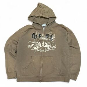 Y2K West 49 Grunge Graphic Brown Vintage Zip Up Hoodie